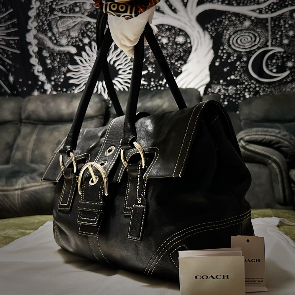 Vintage Y2K Coach tote bags Black Leather shoulder bag❌70% OFF SALE❌ make offer - Picture 4 of 17